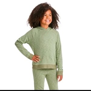 Child's Olive Green Ribbed Pajama Set With Pants & Hooded Sweatshirt S(6/7)